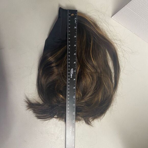 LUVME Human Hair Wig With Headband Brown With‎ Few Highlights Asymmetrical Style